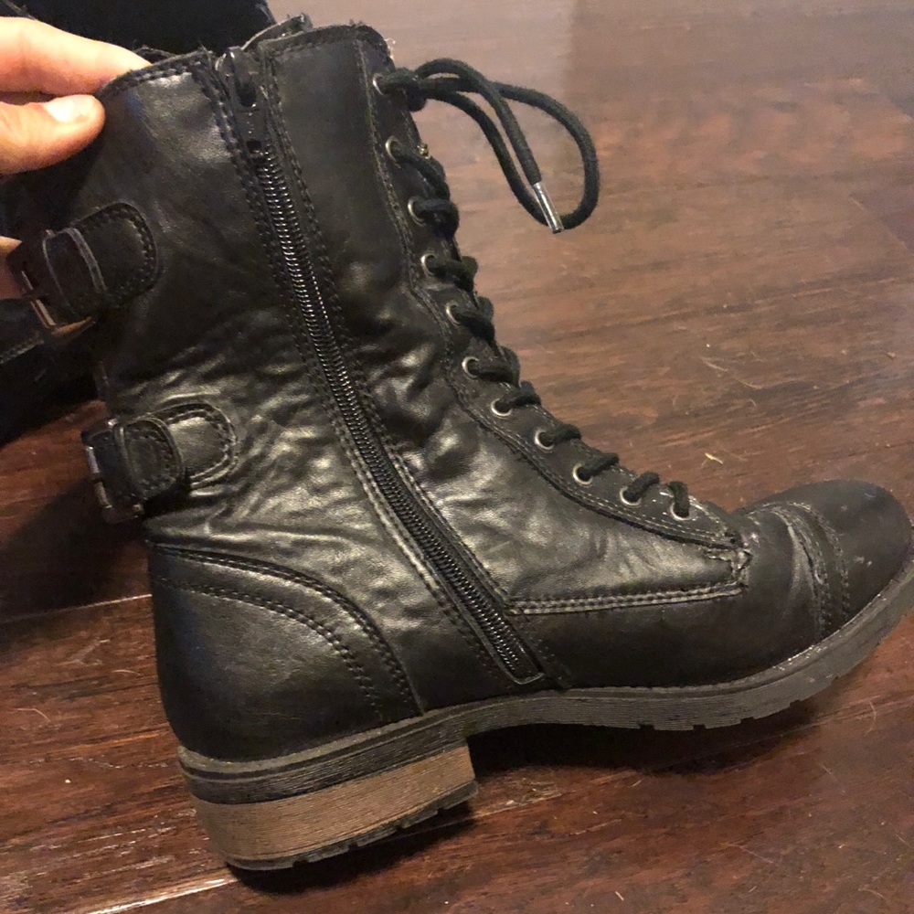 Black Lace Up Mid-Calf Boots